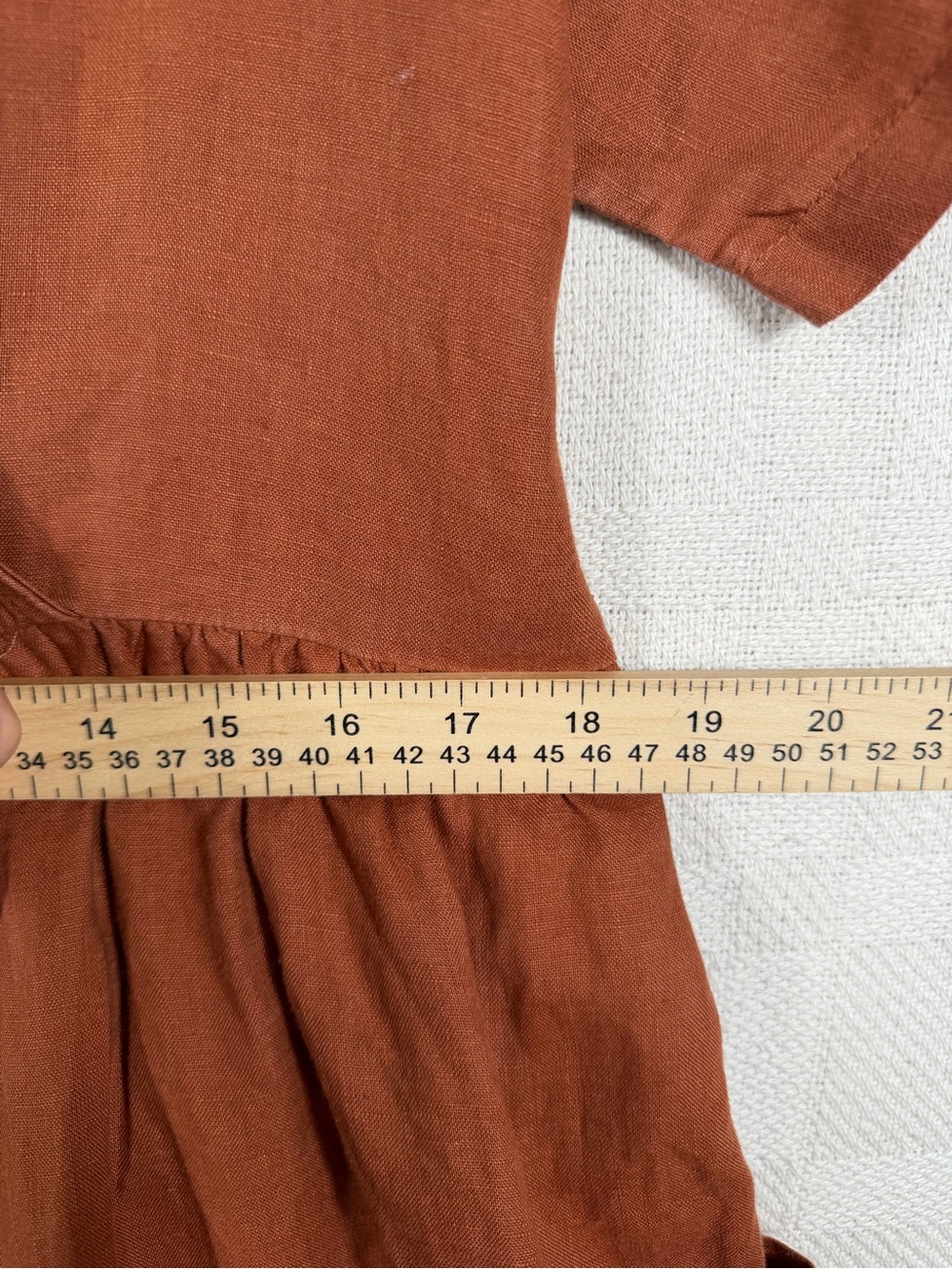 Linen Wide-Leg Women Jumpsuit Large Brown VNeck Short Sleeve Belted Pockets - Picture 6 of 8